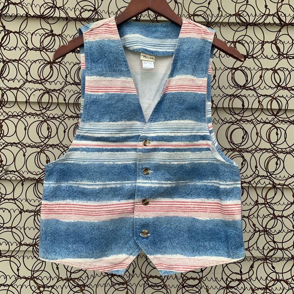 Vintage 90s Vivaldi red white blue striped canvas cotton vest MEDIUM